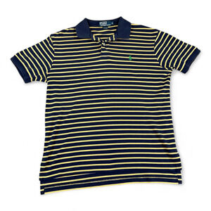 Vintage Ralph Lauren Polo Shirt Adult MEDIUM Blue Yellow Stripe Small Pony 90s
